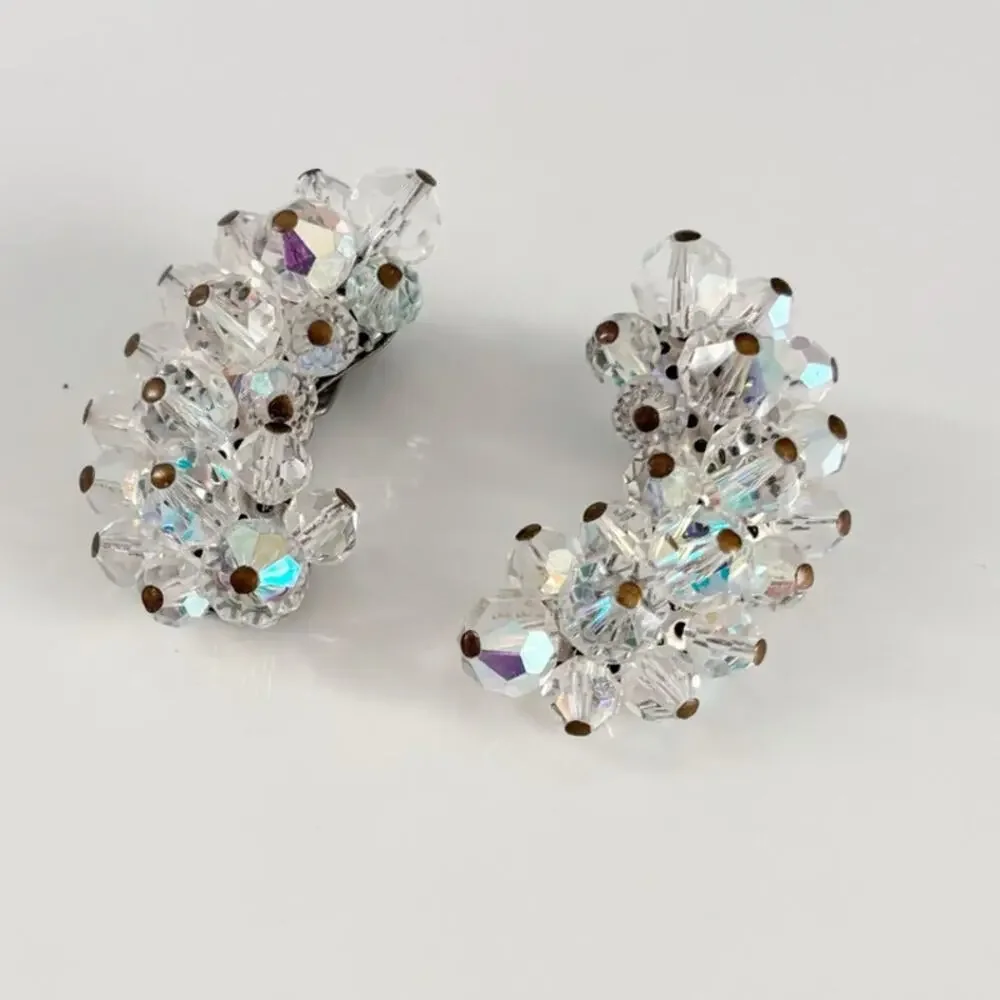 Vintage AB Crystal Climber Clip On Earrings
